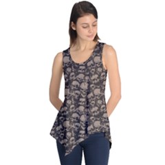 Black Grunge Pattern With Skulls Illustration Sleeveless Tunic Top by CoolDesigns