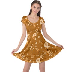 Fox Orange Brown Elegant Floral Flower Moon Cap Sleeve Dress