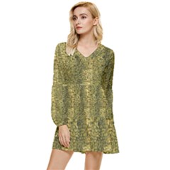 Green Leather Animal Snake Reptile Crocodile Pattern Tiered Long Sleeve Mini Dress by CoolDesigns