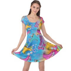 Rainbow Love Roller Blade Print Cap Sleeve Dress