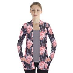 Dark Pink Rose  Open Front Pocket Cardigan by CoolDesigns