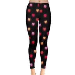 Shine Heart Shapes Black Valentines Day Leggings  by CoolDesigns