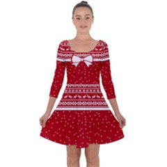 Christmas Ribbon Red Snowing Quarter Sleeve Skater Dress