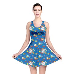 Blue Flowers Colorful Daisies Pattern Reversible Skater Dress by CoolDesigns