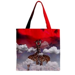 Red Giraffe Lovers Pattern Zipper Grocery Tote Bag by CoolDesigns
