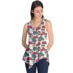Colorful Skull Hearts And Flowers Sleeveless Tunic Top by CoolDesigns
