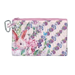 Vintage Light Violet Daisy Floral With Rabbit Canvas Cosmetic Bag by CoolDesigns