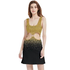 Gold Shinny Glitter Pattern Velvet Cutout Dress by CoolDesigns