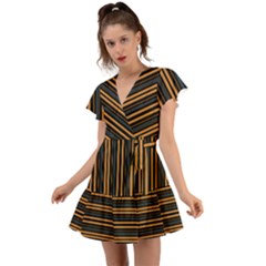 Vintage Dark Stripes Flutter Sleeve Wrap Dress by CoolDesigns