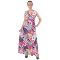 Hawaii Hibiscus Tropical Leaves Deep Pink Chiffon Mesh Maxi Dress by CoolDesigns