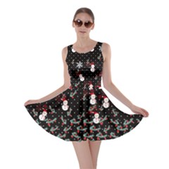 Black Polka Dots Snowman Mistletoe Skater Dress by CoolDesigns