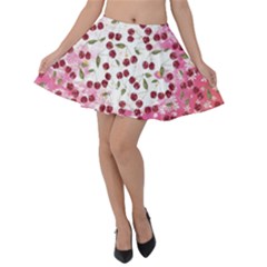 Hot Pink & White Cherry Velvet Skater Skirt by CoolDesigns