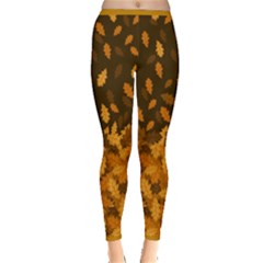 Dark Olive Green Autumn Leaves Inside Out Leggings