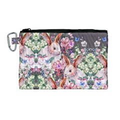 Vintage Flowers Rabbits Gray Canvas Cosmetic Bag by CoolDesigns