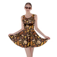 Autumn Fall Leaves Dark Brown A-line Skater Dress 