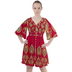 Elegant Red Paisley Floral Boho Button Up Dress by CoolDesigns