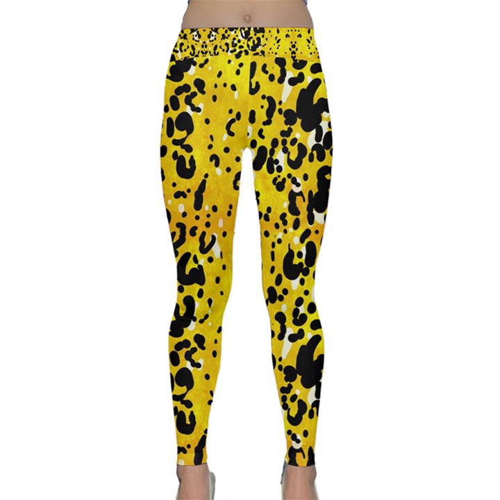 Paint Yellow Leopard Print Stretchy Classic Yoga Leggings