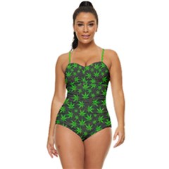 Green Cannabis Dark Green Marijuana Badges Retro Full Coverage Swimsuit by CoolDesigns