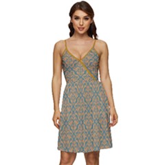 Damask Yellow Turquoise Sexy Cotton V-neck Pocket Summer Dress  by CoolDesigns