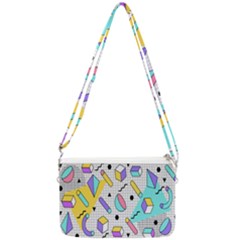 Tridimensional Pastel Shapes Background Memphis Style Double Gusset Crossbody Bag by Bedest