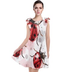 Ladybugs Pattern Texture Watercolor Tie Up Tunic Dress
