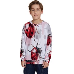 Ladybugs Pattern Texture Watercolor Kids  Crewneck Sweatshirt