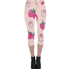 Seamless Strawberry Fruit Pattern Background Capri Leggings  by Bedest