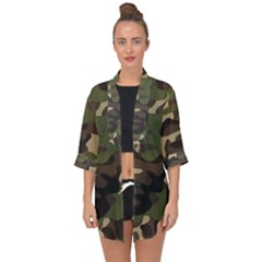 Texture Military Camouflage Repeats Seamless Army Green Hunting Open Front Chiffon Kimono