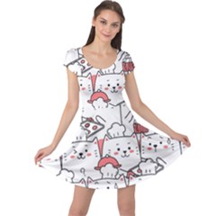 Cute Cat Chef Cooking Seamless Pattern Cartoon Cap Sleeve Dress