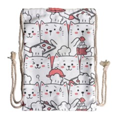 Cute Cat Chef Cooking Seamless Pattern Cartoon Drawstring Bag (large)