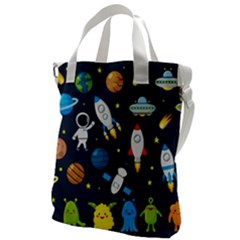 Big Set Cute Astronauts Space Planets Stars Aliens Rockets Ufo Constellations Satellite Moon Rover V Canvas Messenger Bag by Bedest