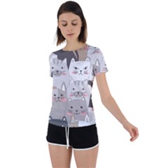 Cute Cats Seamless Pattern Back Circle Cutout Sports T-shirt