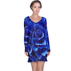 Blue Roses Flowers Plant Romance Blossom Bloom Nature Flora Petals Long Sleeve Nightdress