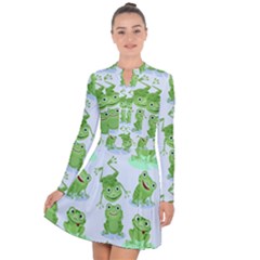 Cute Green Frogs Seamless Pattern Long Sleeve Panel Dress