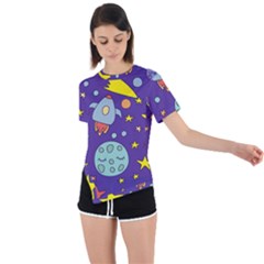 Card With Lovely Planets Asymmetrical Short Sleeve Sports T-shirt by Bedest