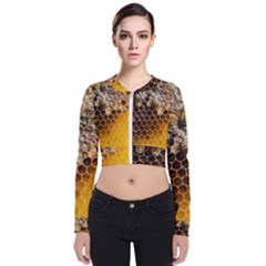 Honeycomb With Bees Long Sleeve Zip Up Bomber Jacket by Bedest