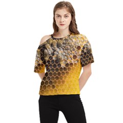 Honeycomb With Bees One Shoulder Cut Out T-shirt