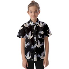 Crane Pattern Bird Animal Kids  Short Sleeve Shirt