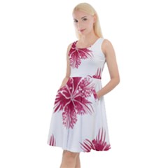 Hawaiian Flowers Knee Length Skater Dress With Pockets