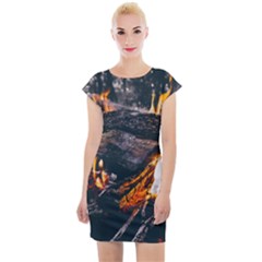 Wood Fire Camping Forest On Cap Sleeve Bodycon Dress by Bedest