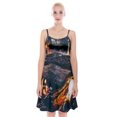 Wood Fire Camping Forest On Spaghetti Strap Velvet Dress by Bedest