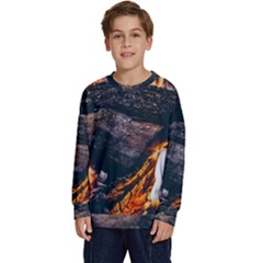 Wood Fire Camping Forest On Kids  Crewneck Sweatshirt