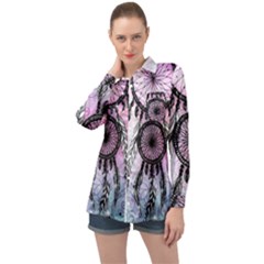 Dream Catcher Art Feathers Pink Long Sleeve Satin Shirt