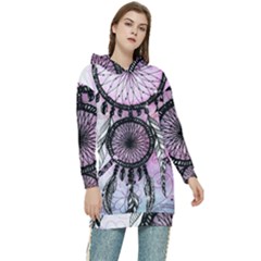 Dream Catcher Art Feathers Pink Women s Long Oversized Pullover Hoodie