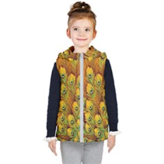 Peacock Feathers Green Yellow Kids  Hooded Puffer Vest