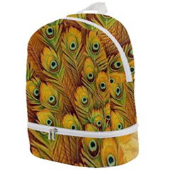 Peacock Feathers Green Yellow Zip Bottom Backpack