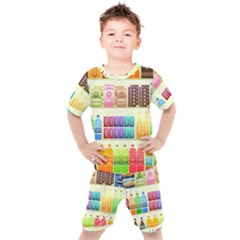 Supermarket Shelf Products Snacks Kids  T-shirt And Shorts Set by Cendanart
