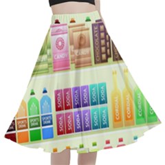 Supermarket Shelf Products Snacks A-line Full Circle Midi Skirt With Pocket by Cendanart