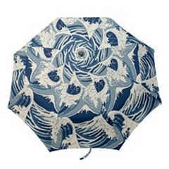 Japanese Wave Pattern Folding Umbrellas by Cendanart