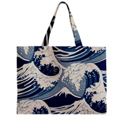 Japanese Wave Pattern Zipper Mini Tote Bag by Cendanart